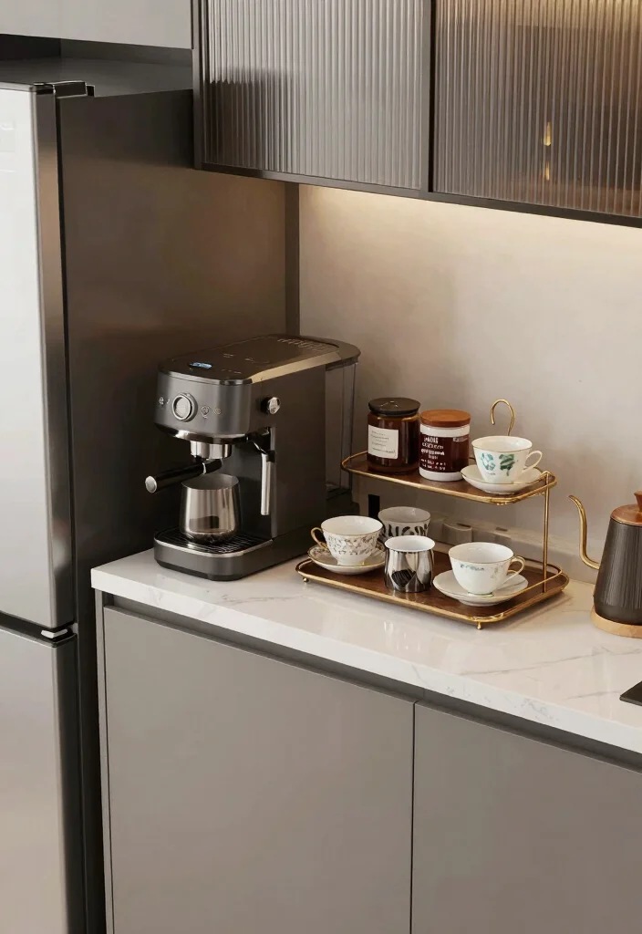 16 Coffee Bar Next to Fridge Ideas That Flow Perfectly - 11. Multi-Functional Coffee and Tea Station 1