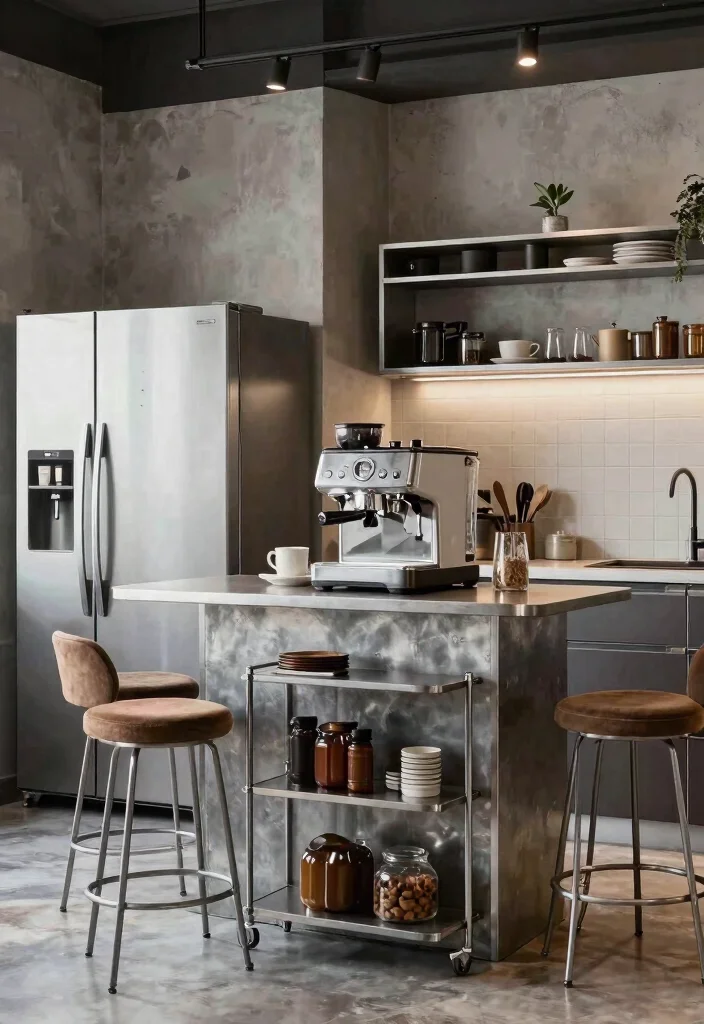 16 Coffee Bar Next to Fridge Ideas That Flow Perfectly - 12. Urban Chic Coffee Bar 1