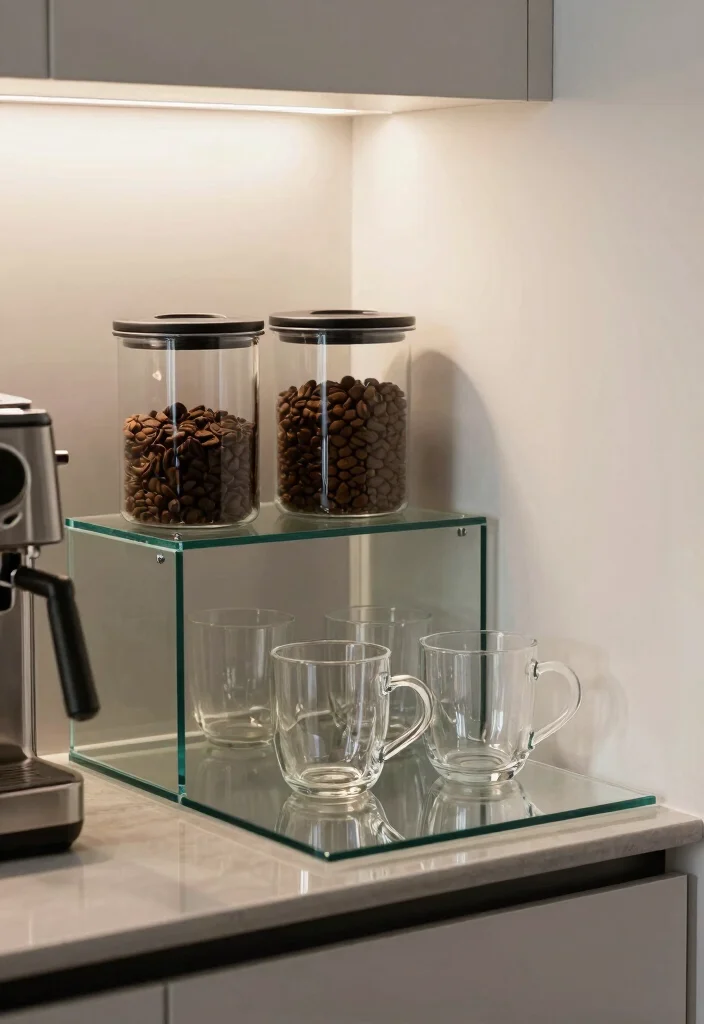 16 Coffee Bar Next to Fridge Ideas That Flow Perfectly - 13. Elegant Coffee Bar with Glass Accents 1