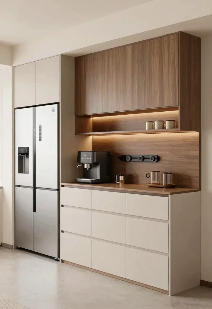 16 Coffee Bar Next to Fridge Ideas That Flow Perfectly - 3. Stylish Coffee Station with Cabinetry 1