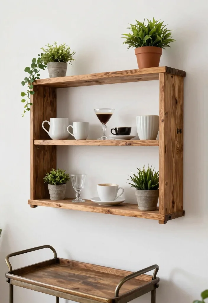 16 Coffee and Bar Station Ideas With Stylish Setup - 3. Rustic Wooden Shelves 1