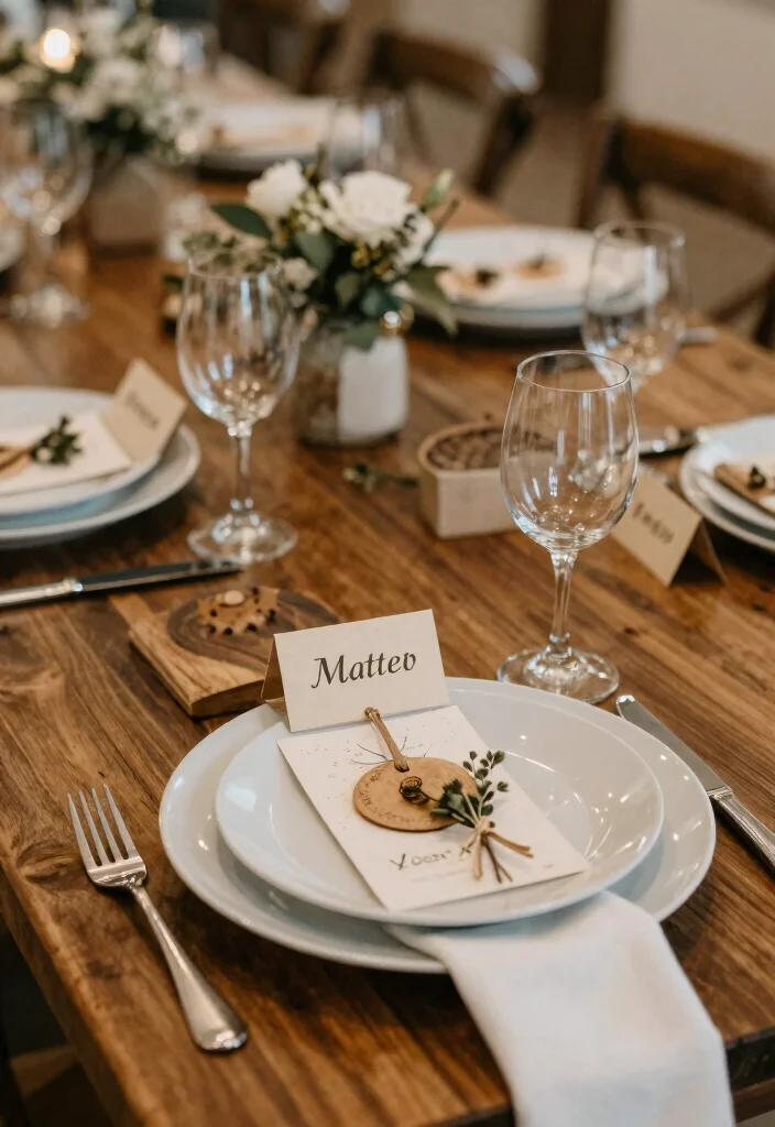 16 Farm Table Wedding Decor Ideas With Rustic Romance - 10. Personalized Place Settings 1