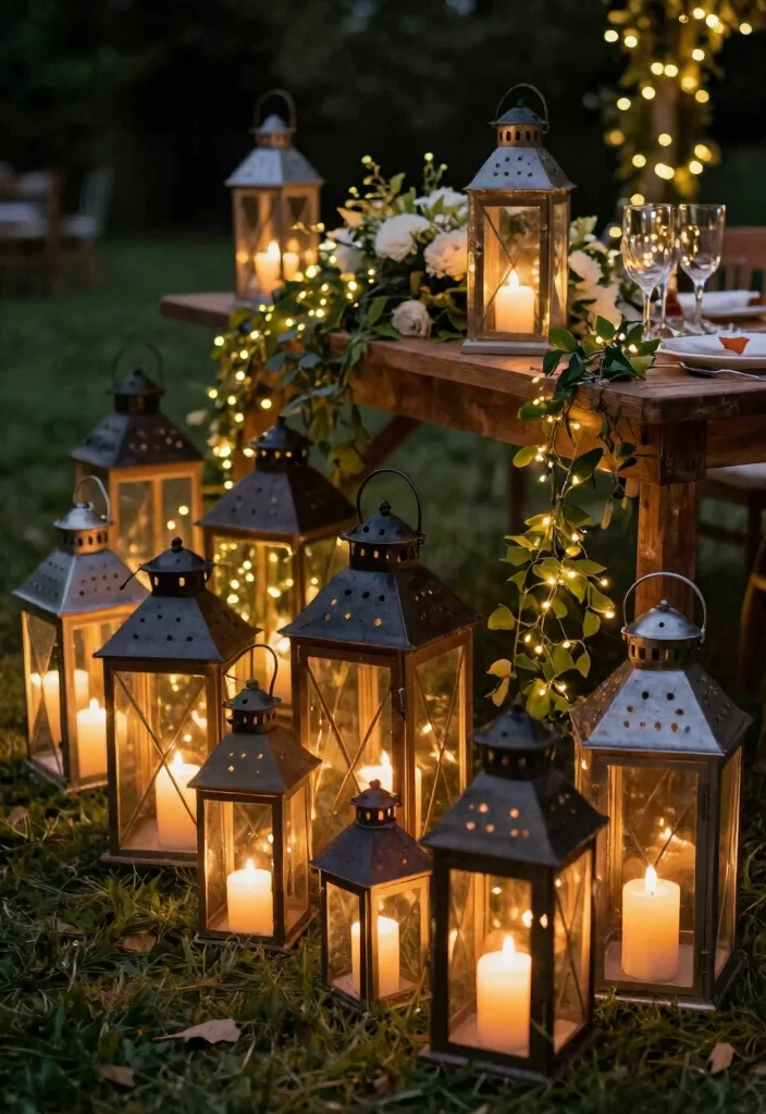 16 Farm Table Wedding Decor Ideas With Rustic Romance - 12. Lanterns for Ambient Lighting 1