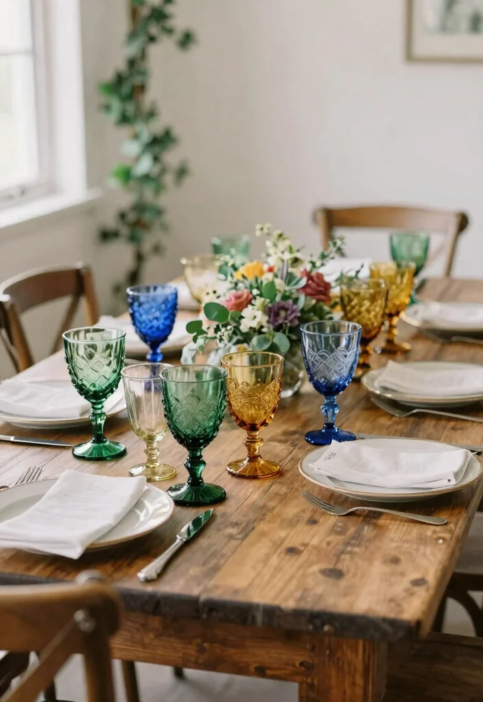 16 Farm Table Wedding Decor Ideas With Rustic Romance - 2. Vintage Glassware 1
