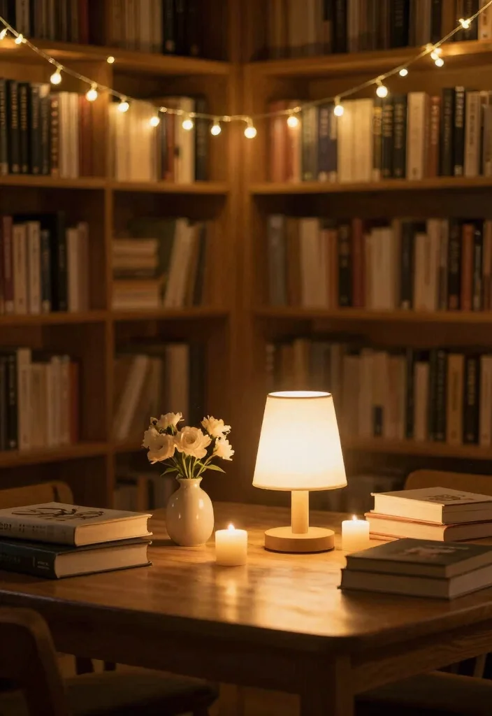 16 Library Table Decor Ideas That Look Classic & Cozy 33 16 Library Table Decor Ideas That Look Classic & Cozy - 13. Layered Lighting 1