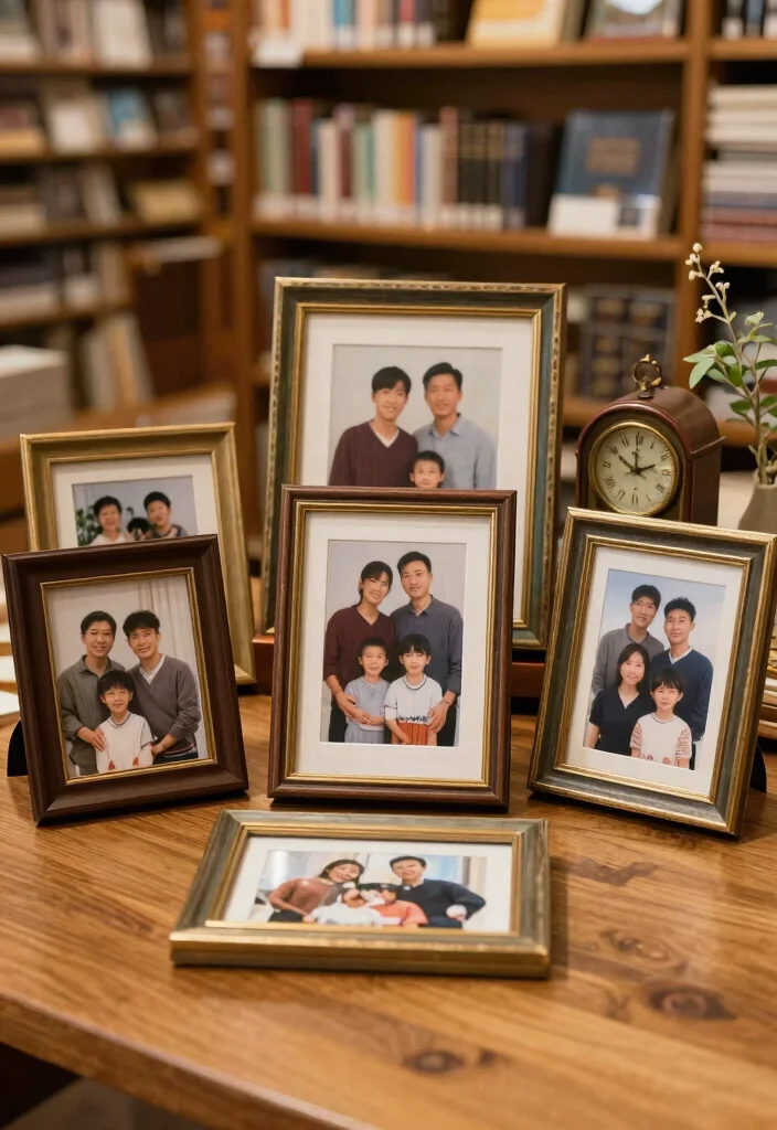 16 Library Table Decor Ideas That Look Classic & Cozy 5 16 Library Table Decor Ideas That Look Classic & Cozy - 5. Personalized Photo Displays 1