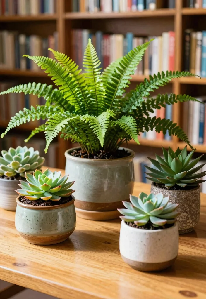 16 Library Table Decor Ideas That Look Classic & Cozy 18 16 Library Table Decor Ideas That Look Classic & Cozy - 8. Elegant Plant Displays 1