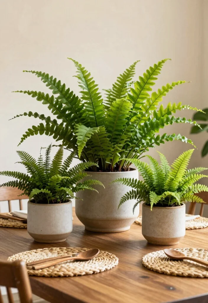 16 Plant Table Decor Ideas With Fresh Natural Touch - 2. Ferns in Chic Pots 1