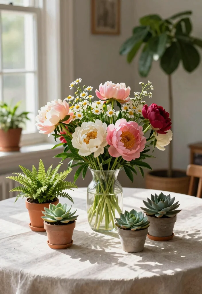 16 Plant Table Decor Ideas With Fresh Natural Touch - 3. Floral and Plant Fusion 1