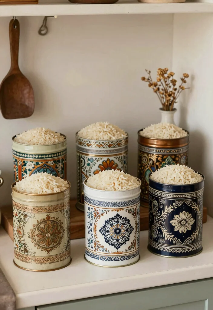 16 Rice Storage Ideas Kitchen Organization That Keep It Fresh - 3. Vintage Tins for a Charming Touch 1