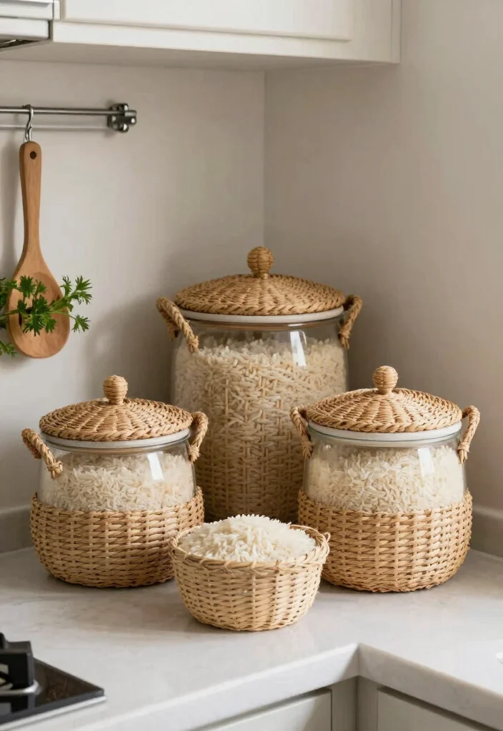 16 Rice Storage Ideas Kitchen Organization That Keep It Fresh - 7. Decorative Baskets for a Rustic Appeal 1