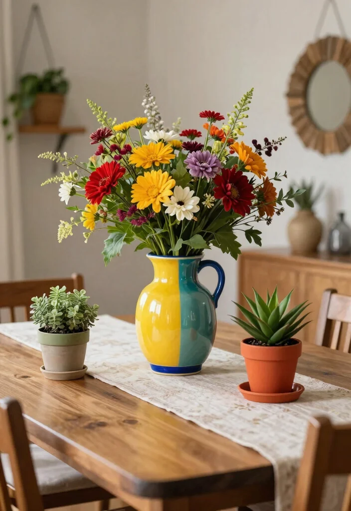 16 Table Plants Decor Ideas That Add Natural Beauty - 3. Colorful Floral Vases 1