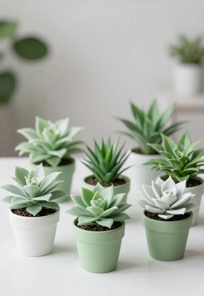 16 Table Plants Decor Ideas That Add Natural Beauty - 9. Monochromatic Plant Displays 1