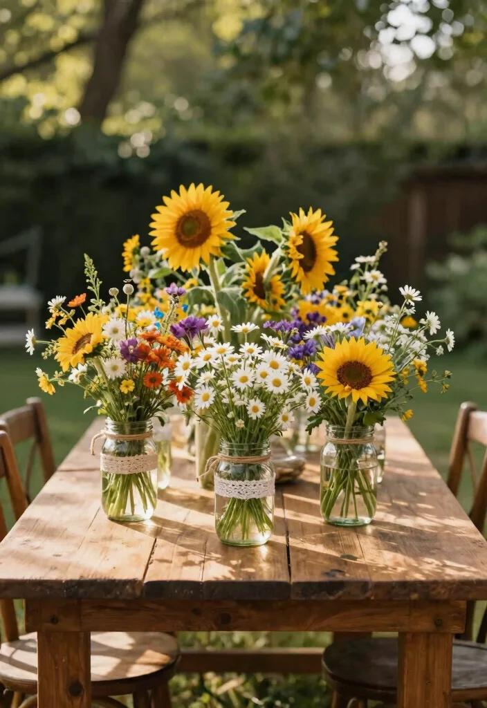 16 Wildflower Wedding Table Decor Ideas With Rustic Beauty - 1. Mason Jar Centerpieces 1