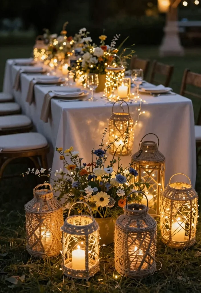 16 Wildflower Wedding Table Decor Ideas With Rustic Beauty - 13. Twine-Wrapped Lanterns 1