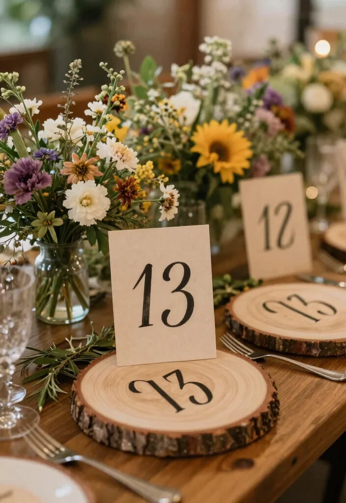 16 Wildflower Wedding Table Decor Ideas With Rustic Beauty - 14. Handwritten Table Numbers 1