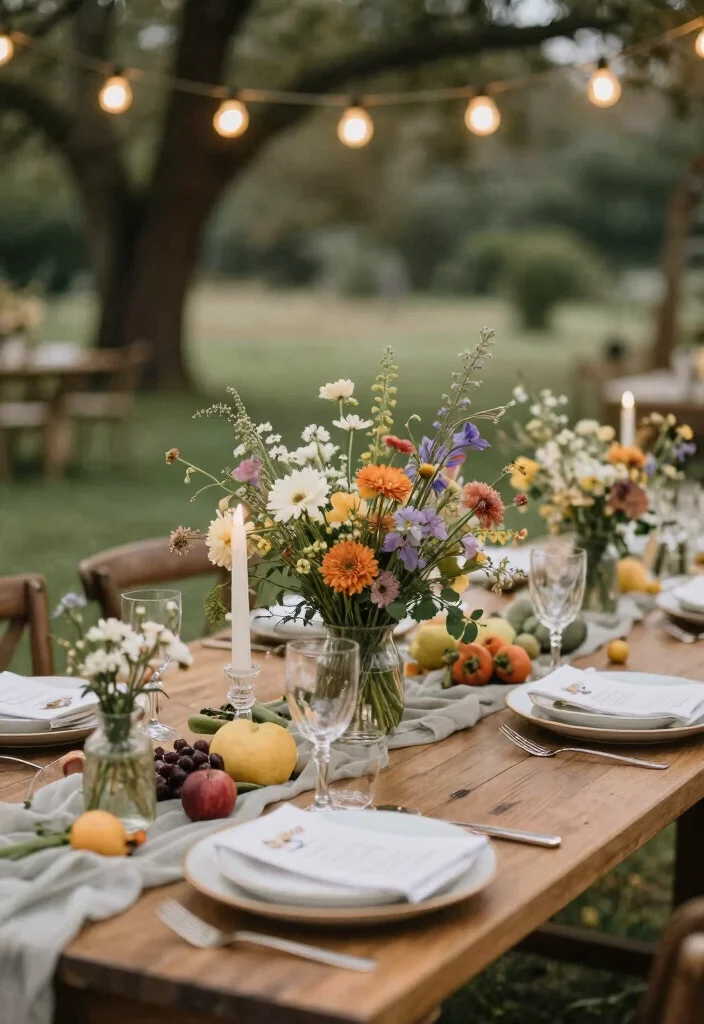 16 Wildflower Wedding Table Decor Ideas With Rustic Beauty - 16. Seasonal Touches 1