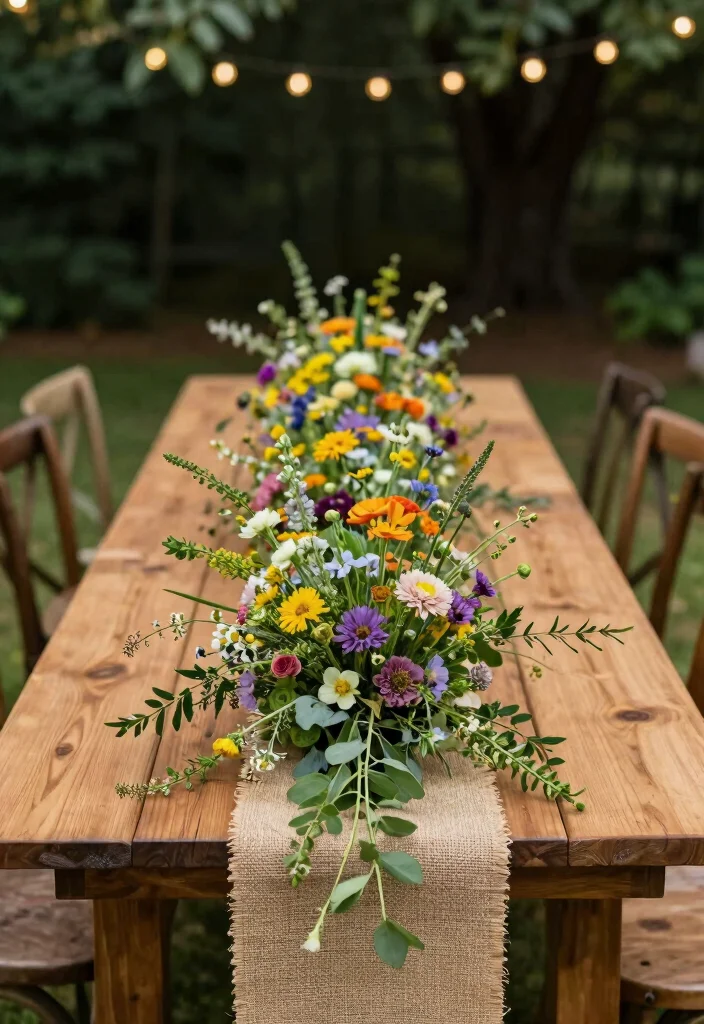 16 Wildflower Wedding Table Decor Ideas With Rustic Beauty - 2. Wildflower Runner 1