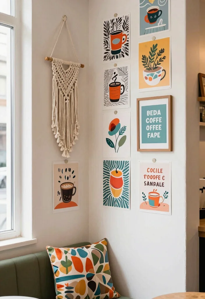 17 Boho Coffee Bar Ideas With Relaxed Chic Vibes - 10. Whimsical Wall Art 1