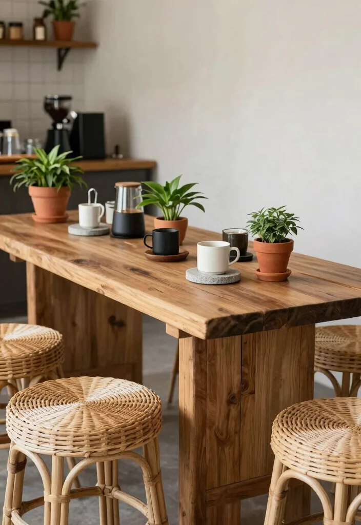 17 Boho Coffee Bar Ideas With Relaxed Chic Vibes - 7. Natural Materials 1