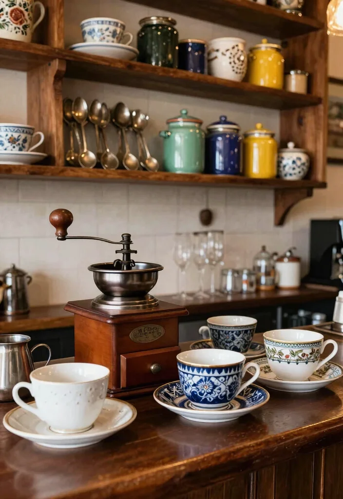17 Boho Coffee Bar Ideas With Relaxed Chic Vibes - 9. Vintage Finds 1