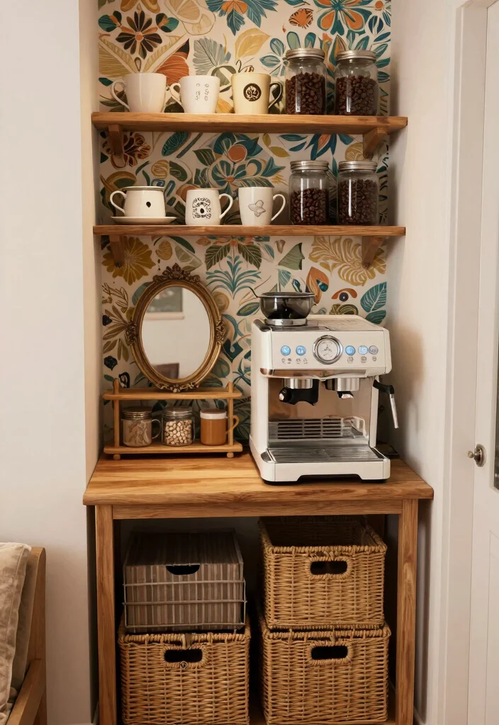 17 Coffee and Wine Bar Ideas for the Ultimate Entertaining Space 1 17 Coffee and Wine Bar Ideas for the Ultimate Entertaining Space - 1. The Compact Coffee Corner 1