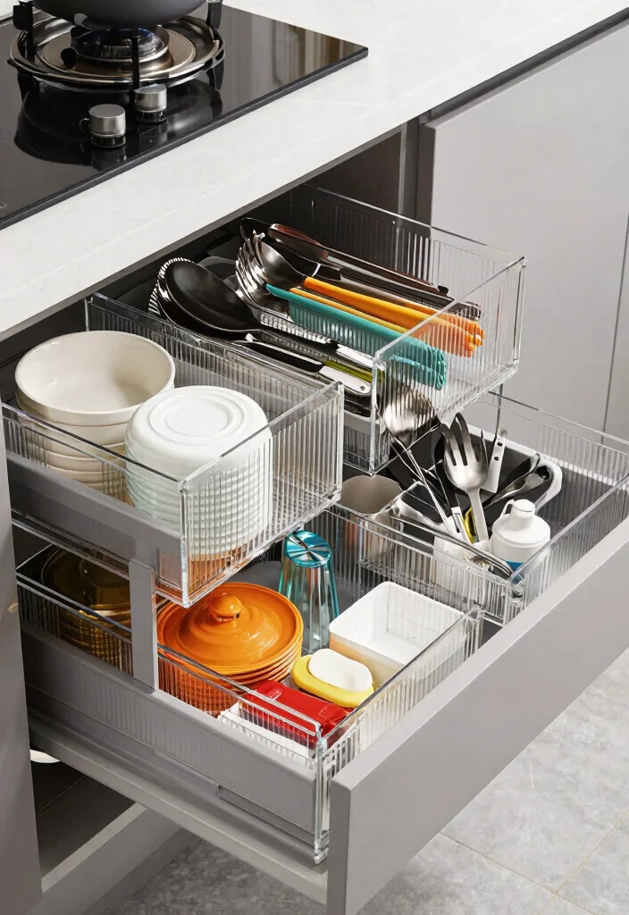 17 Deep Drawer Organization Kitchen Ideas That Work Smart - 13. Clear Acrylic Organizers 1