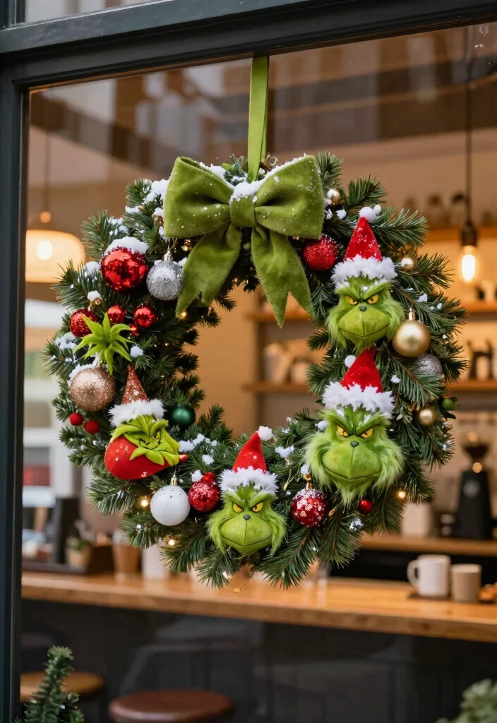 17 Grinch Coffee Bar Ideas With Fun Holiday Spirit - 4. Whimsical Holiday Wreath 1