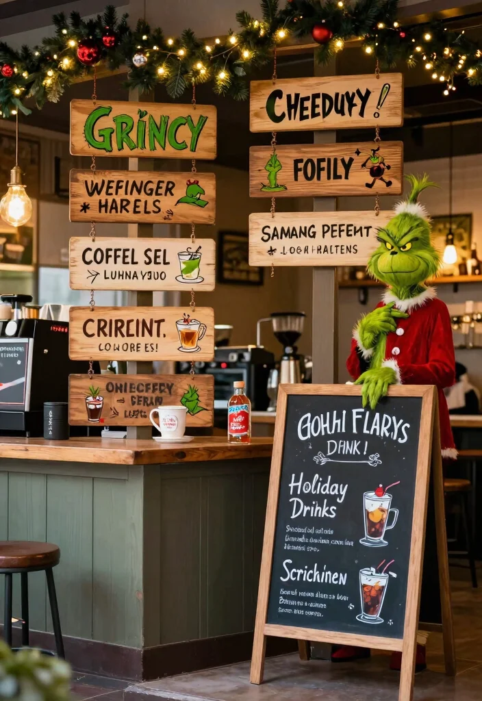 17 Grinch Coffee Bar Ideas With Fun Holiday Spirit - 5. Festive Coffee Bar Signage 1