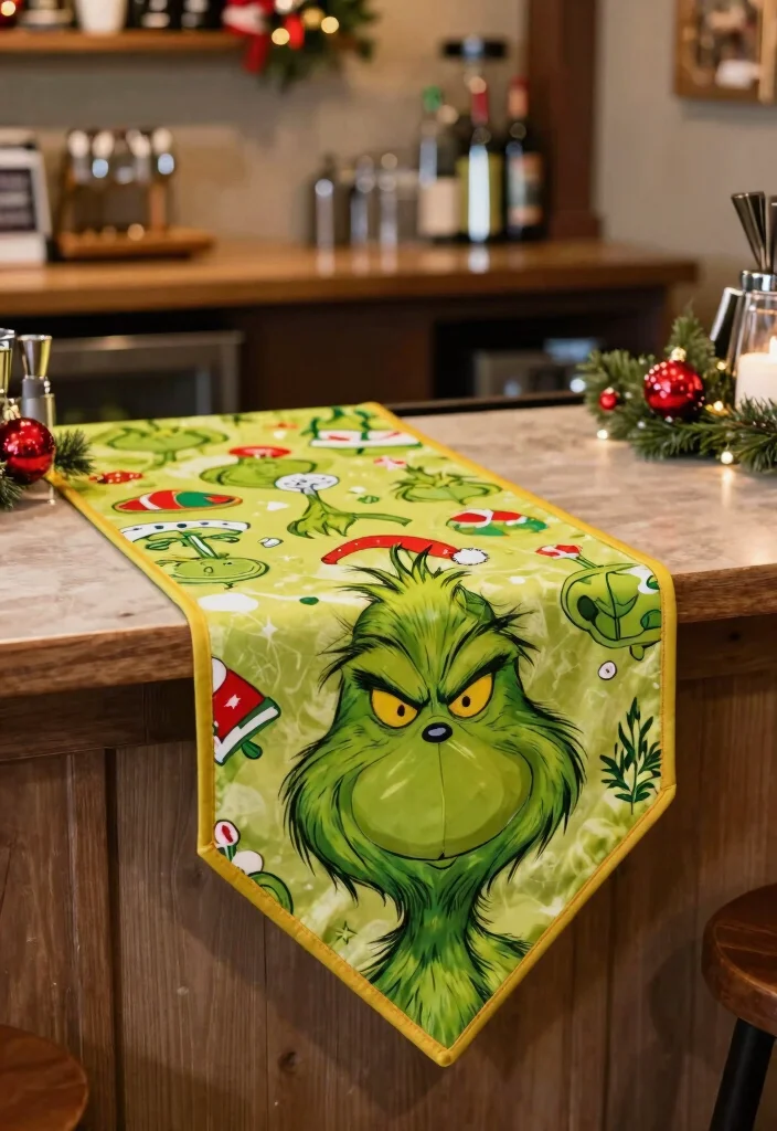 17 Grinch Coffee Bar Ideas With Fun Holiday Spirit - 7. Grinch-Inspired Table Runner 1
