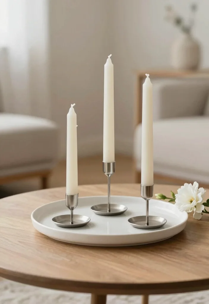 17 Minimalist Coffee Table Decor Ideas With Clean Elegance - 5. Minimalist Candle Arrangements 1