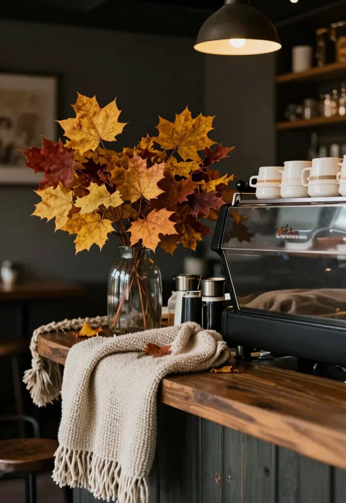 17 Moody Coffee Bar Ideas With Dark Cozy Aesthetic - 16. Seasonal Decor Swaps 1