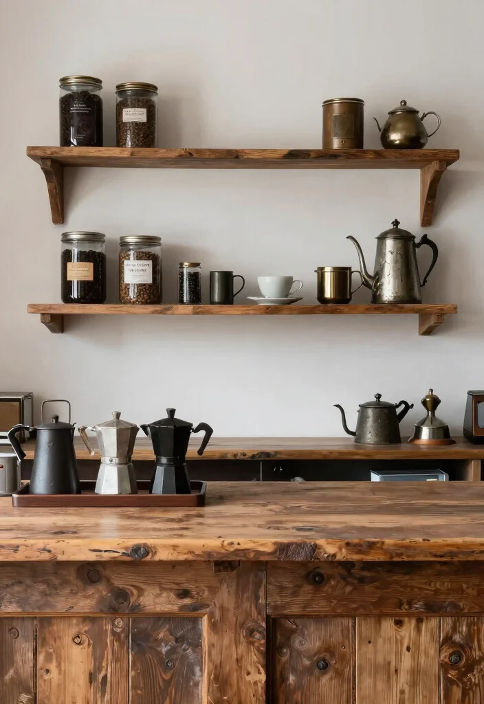 17 Moody Coffee Bar Ideas With Dark Cozy Aesthetic - 4. Rough and Rustic Finishes 1