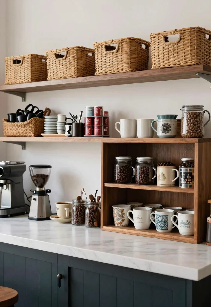 17 Moody Coffee Bar Ideas With Dark Cozy Aesthetic - 9. Functional and Stylish Storage 1