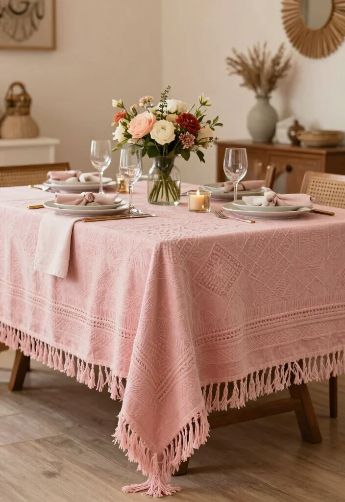 17 Pink Table Decor Ideas With Soft Feminine Charm 31 17 Pink Table Decor Ideas With Soft Feminine Charm - 11. Bohemian Textured Tablecloths 1