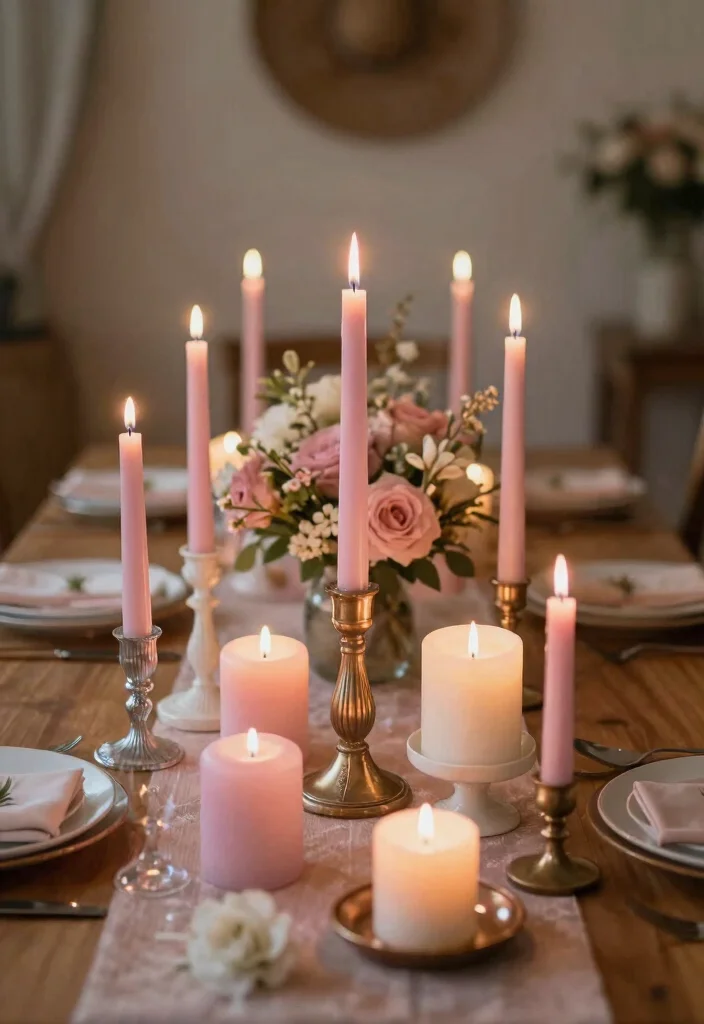 17 Pink Table Decor Ideas With Soft Feminine Charm 3 17 Pink Table Decor Ideas With Soft Feminine Charm - 3. Romantic Candle Arrangements 1