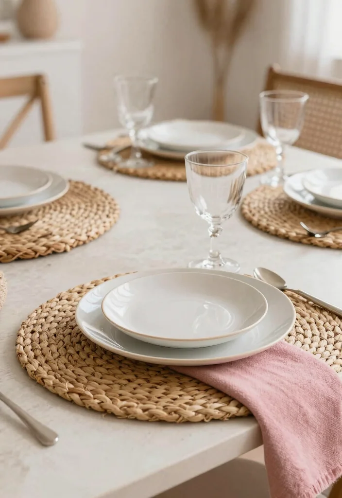 17 Pink Table Decor Ideas With Soft Feminine Charm 4 17 Pink Table Decor Ideas With Soft Feminine Charm - 4. Woven Placements 1