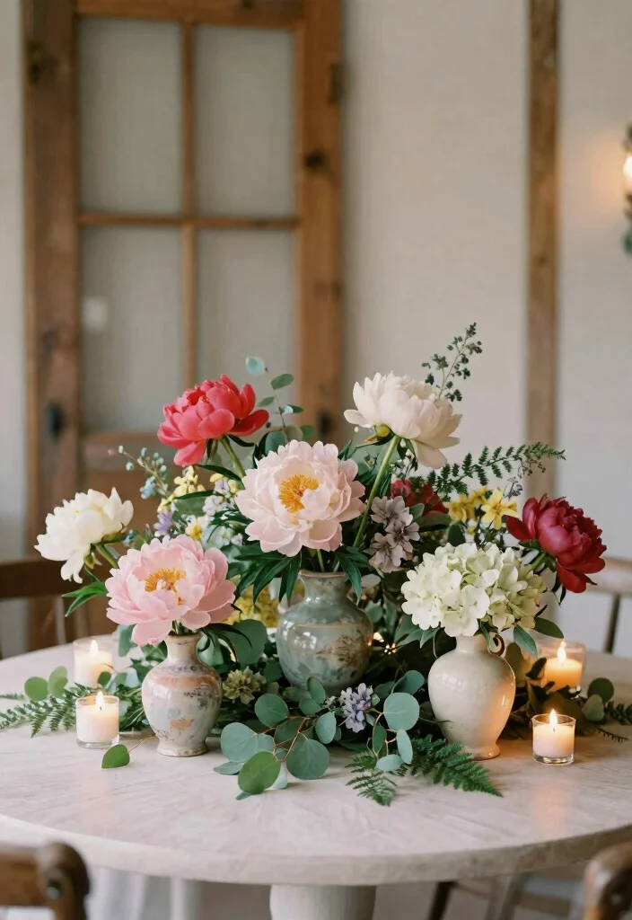 17 Round Table Wedding Decor Ideas With Romantic Flow - 1. Whimsical Floral Centerpieces 1