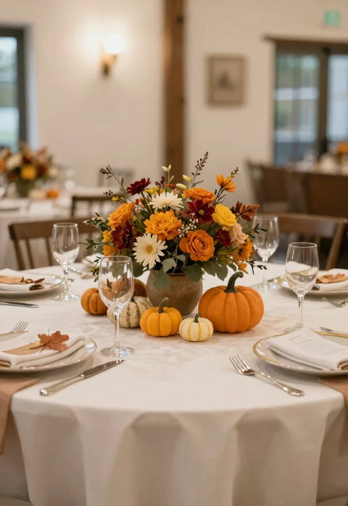 17 Round Table Wedding Decor Ideas With Romantic Flow - 12. Seasonal Decor Items 1