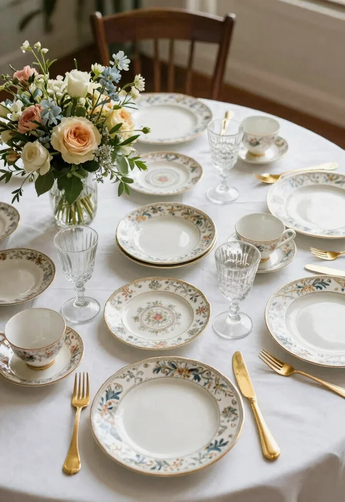 17 Round Table Wedding Decor Ideas With Romantic Flow - 5. Vintage China for a Timeless Look 1