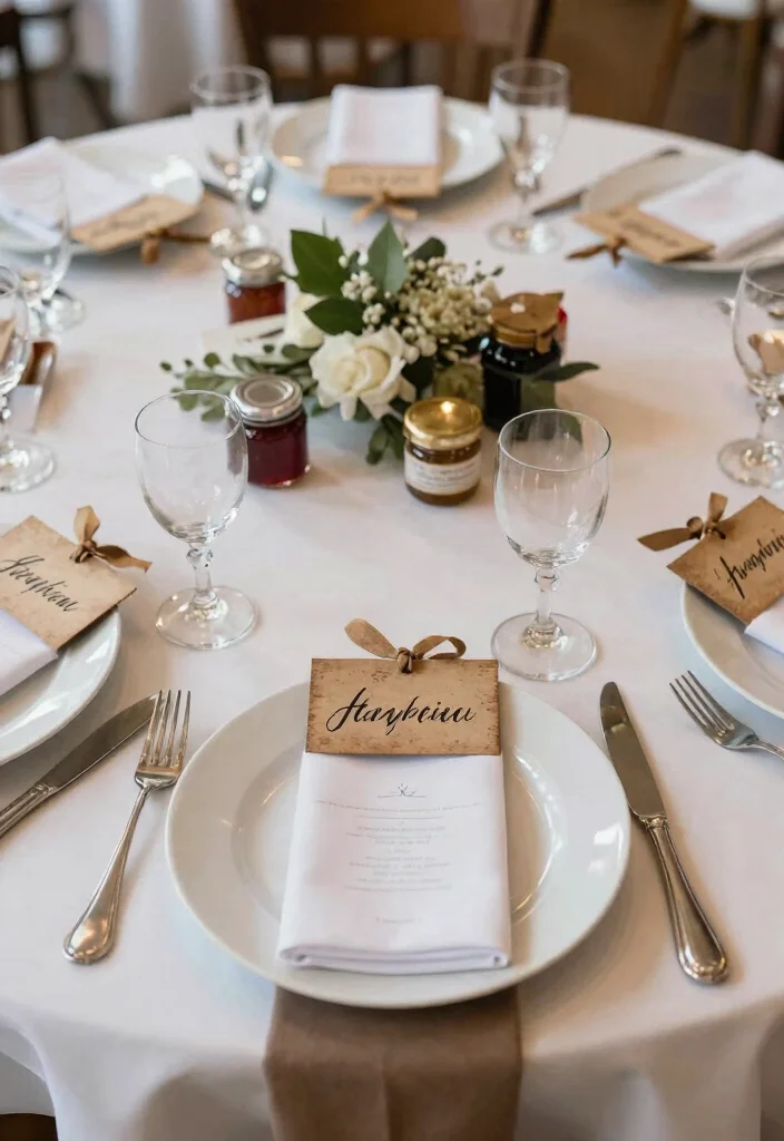 17 Round Table Wedding Decor Ideas With Romantic Flow - 7. Personalized Place Settings 1