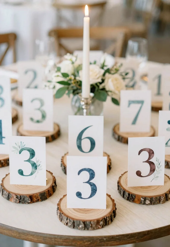 17 Round Table Wedding Decor Ideas With Romantic Flow - 8. Charming Table Numbers 1