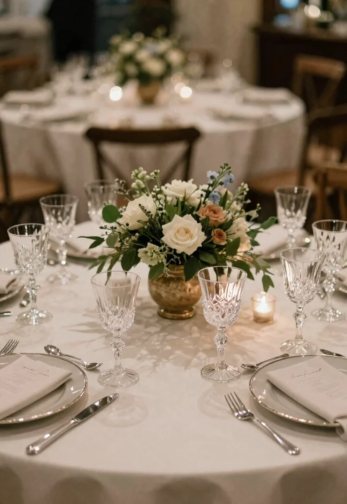 17 Round Table Wedding Decor Ideas With Romantic Flow - 9. Elegant Glassware 1