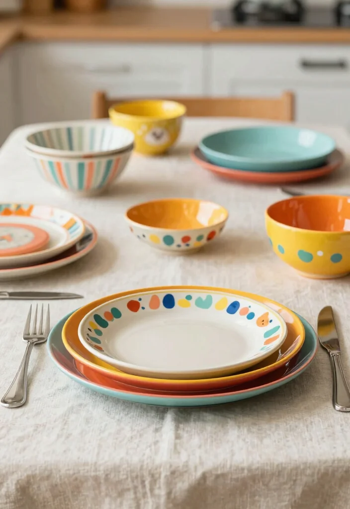 17 Simple Kitchen Table Decor Ideas That Feel Fresh - 12. Colorful Tableware 1