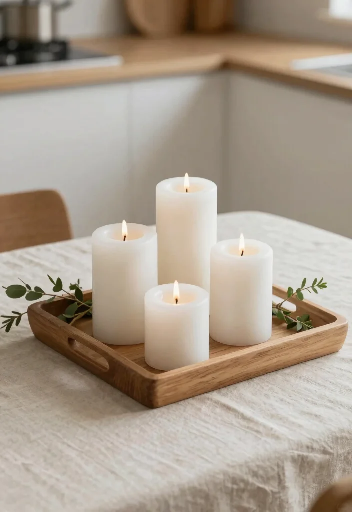 17 Simple Kitchen Table Decor Ideas That Feel Fresh - 2. Minimalist Candle Arrangement 1