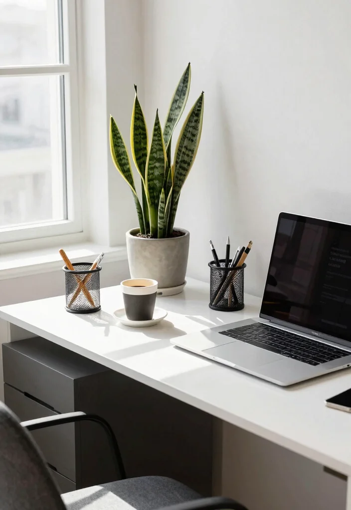 17 Snake Plant Decor Ideas That Add Modern Greenery - 10. Home Office Greenery 1