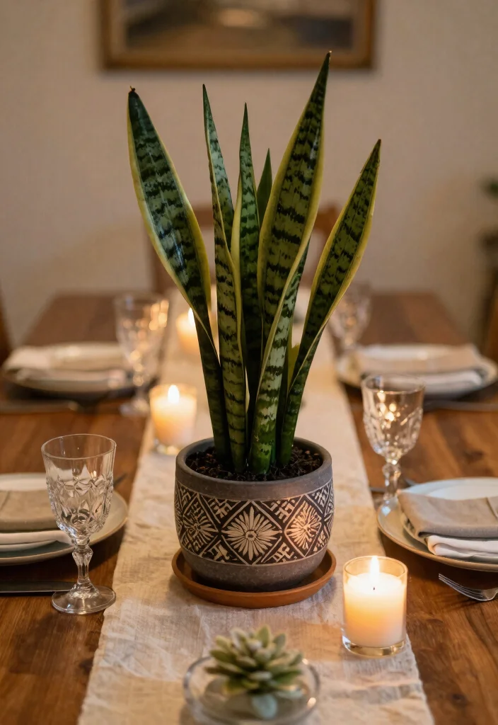 17 Snake Plant Decor Ideas That Add Modern Greenery - 11. Dining Table Centerpiece 1