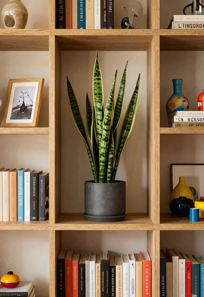 17 Snake Plant Decor Ideas That Add Modern Greenery - 3. Snake Plant Shelfie 1