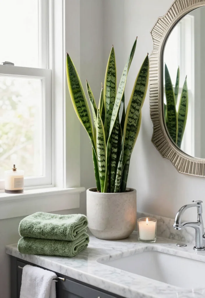 17 Snake Plant Decor Ideas That Add Modern Greenery - 5. Bathroom Bliss 1