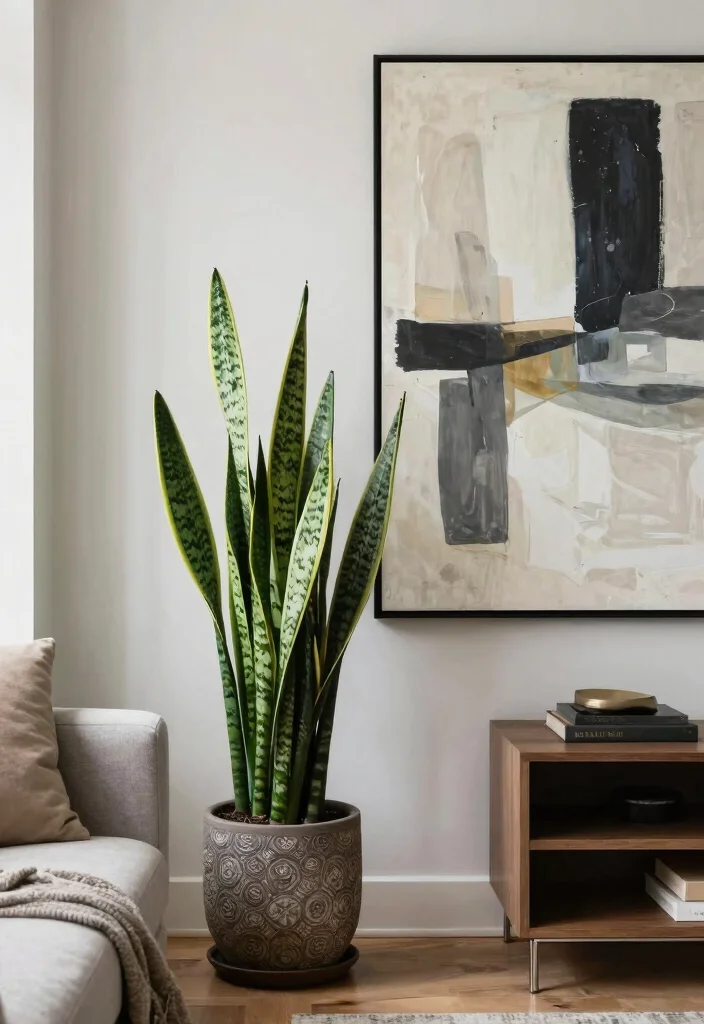 17 Snake Plant Decor Ideas That Add Modern Greenery - 9. Plant and Art Combo 1